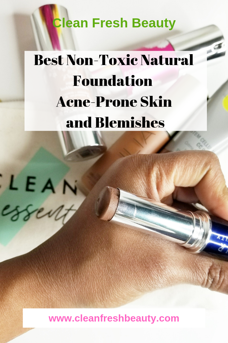 Best non-toxic/natural foundations for acne-prone skin and blemishes. I share it all in this blog post. All these foundation have also an option for dark skin tone. #darkskin #naturalcosmetics #nontoxic #foundation
