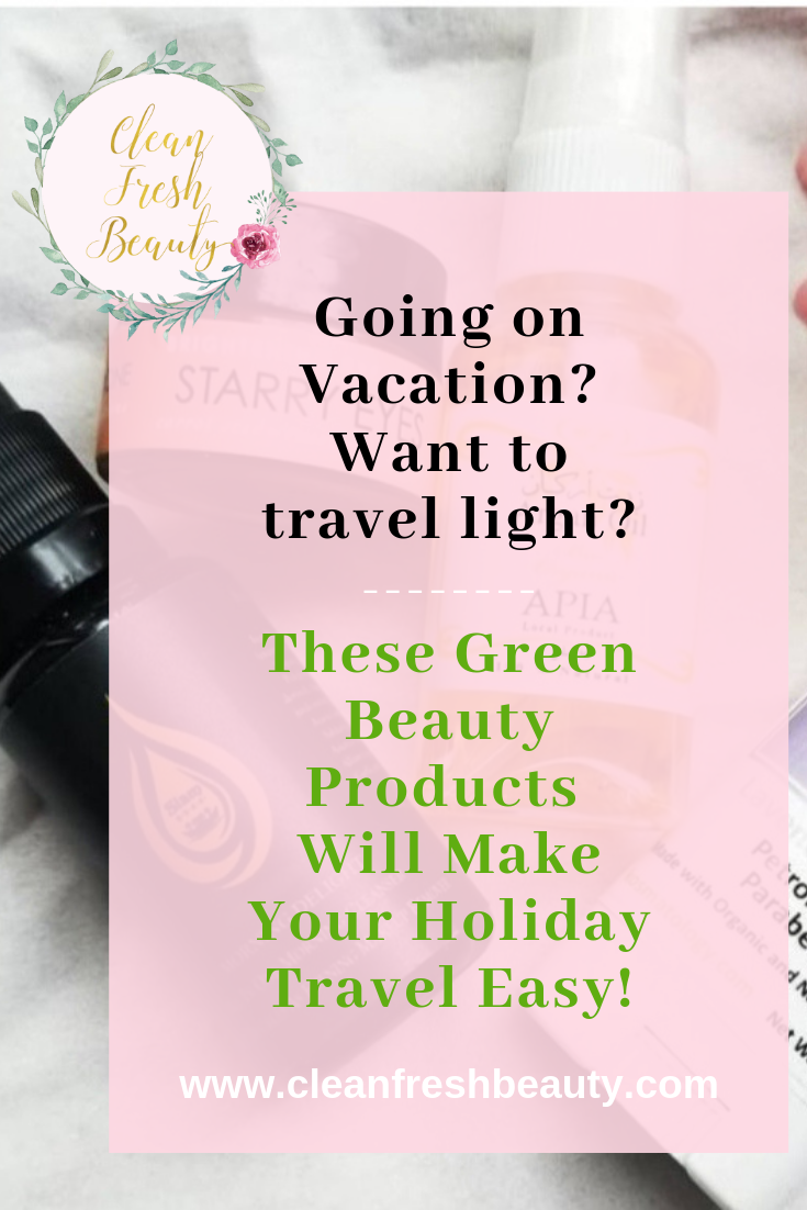 Going on a gateaway? Are you looking for green beauty products that fit in a small travel bag? Here is my pick of natural skin care products to stay away from toxins ingredients while traveling. Click to read more! #greenbeauty #naturalskincare #organicbeauty #travel 