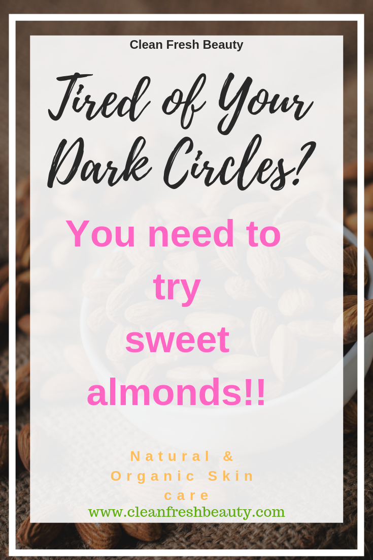 Tired of dark circles? Did you try almond oil? In this blog post I share natural skin care products and DIYs that help with dark circles. Click to read more. #greenbeauty #naturalproducts #organicskincare #naturalproducts #darkcircles