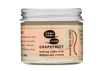 This is a baking-soda free natural deodorant. Several natural deodorants contains baking soda and that can be an irritant if you have sensitive skin. This Meow Meow tweet is a cream deodorant is great for sensitive skin.